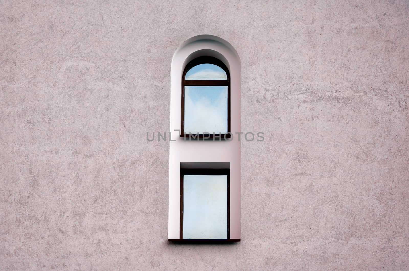 one window and gray wall of an old vintage building architectural background