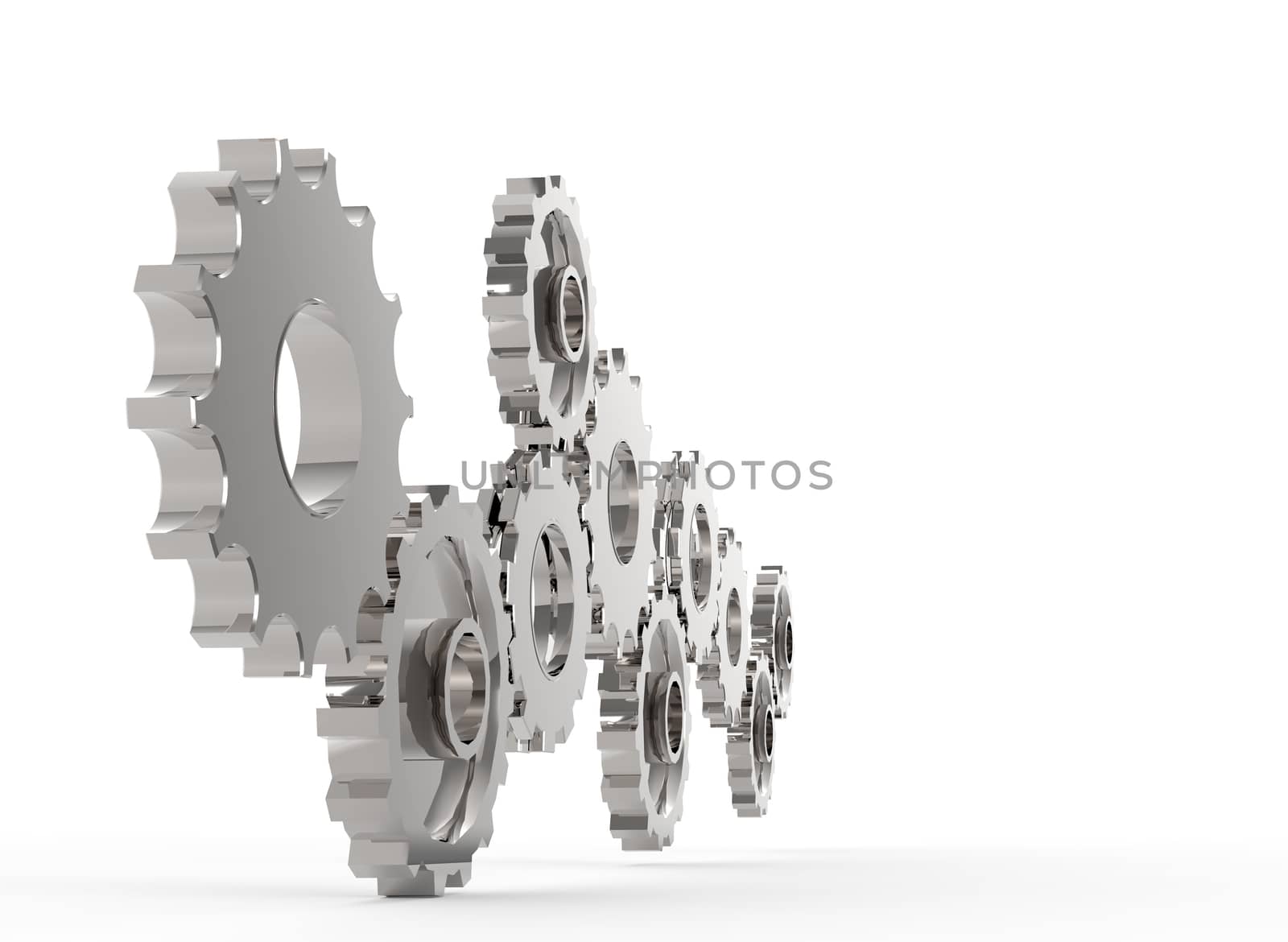 Metal polished gears. 3d image. Isolated white background.