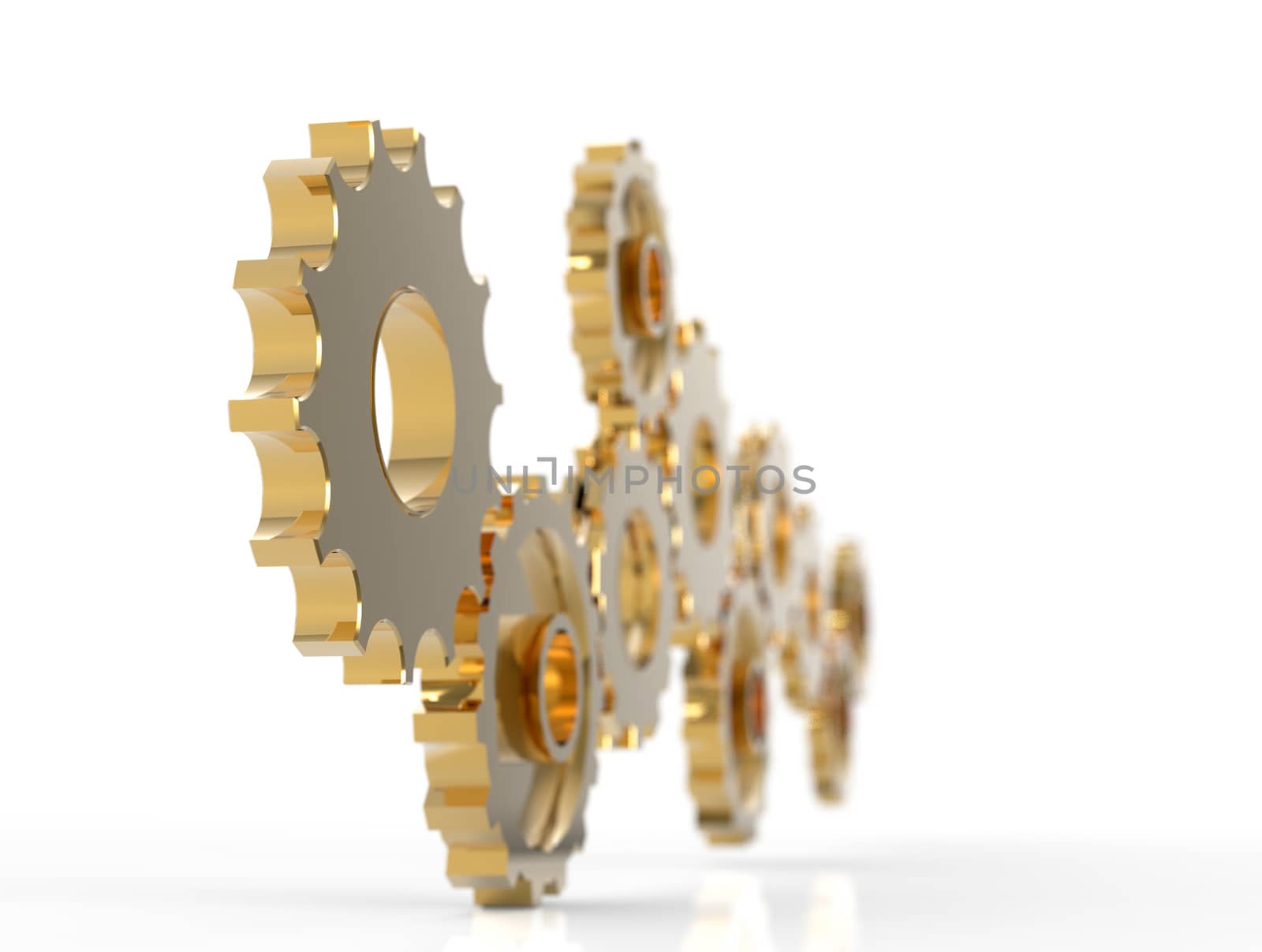 Metal polished gears. 3d image. Isolated white background.