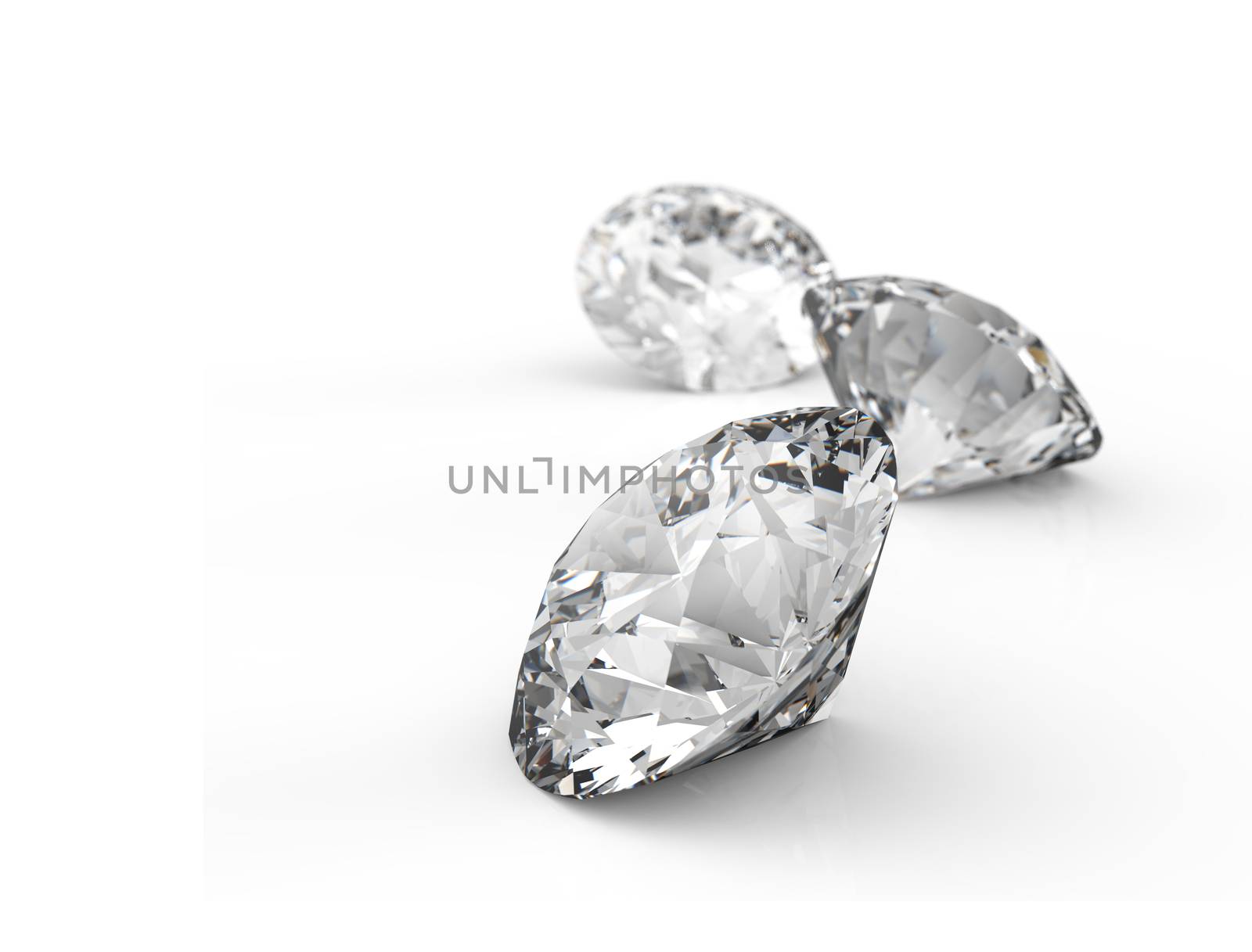 Diamonds isolated on white 3d model