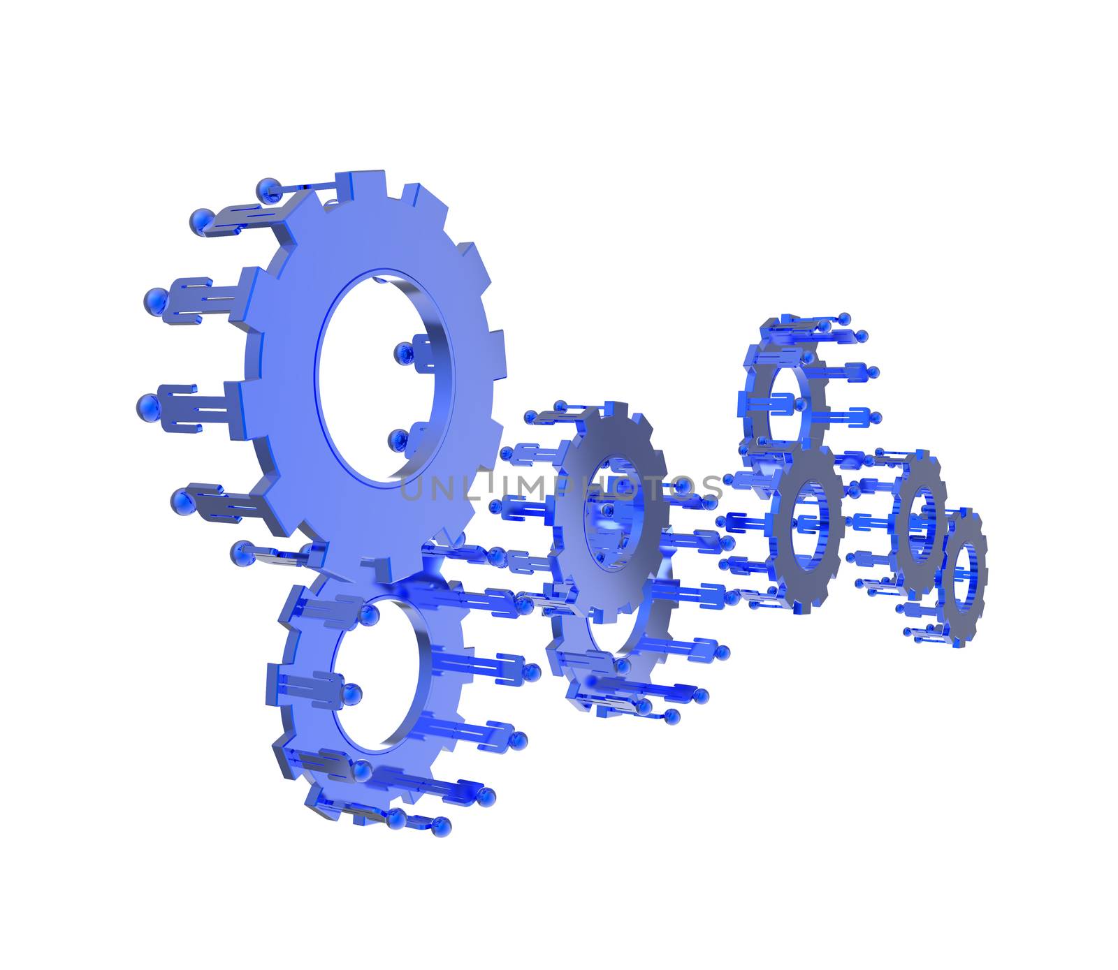 Model of 3d figures on connected cogs  by everythingpossible