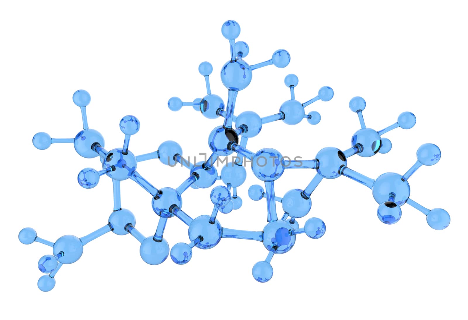 blue glass molecule 3d on white background