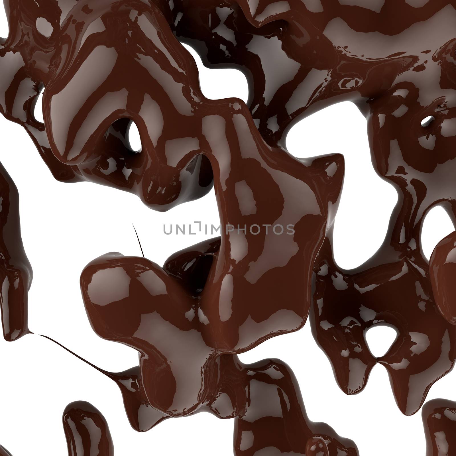 close up splash of brown hot chocolate 3d on white background