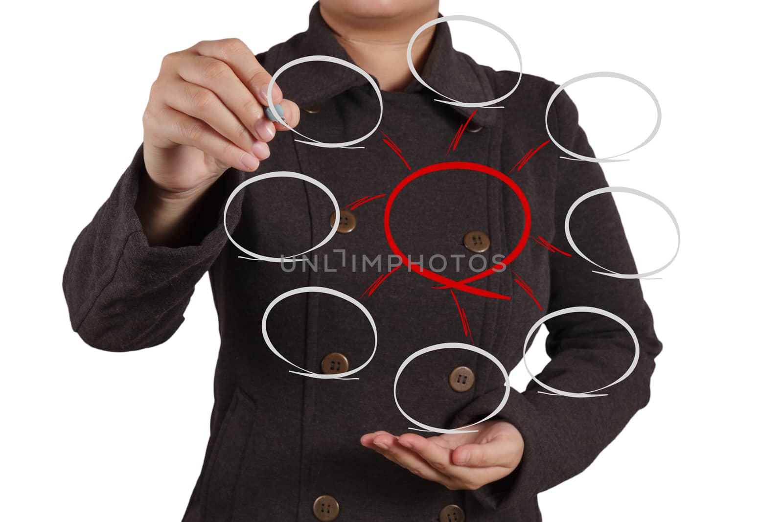 businesswoman hand drawing an empty diagram