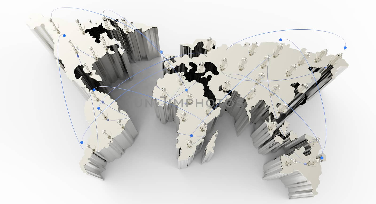 social network human 3d on world map as concept