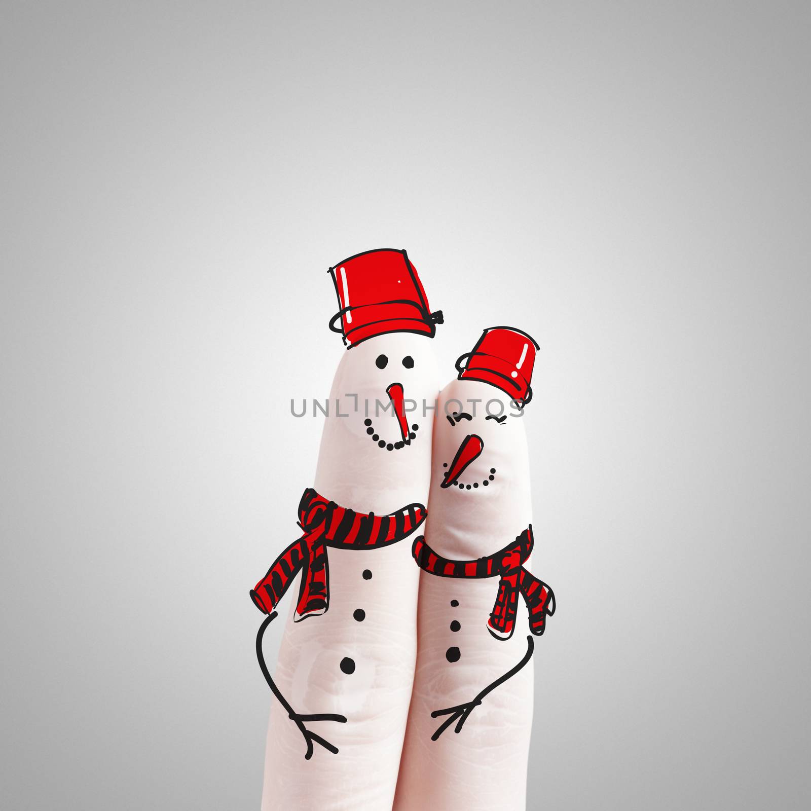 A lovely couple hand drawn and finger as snowmen as concept