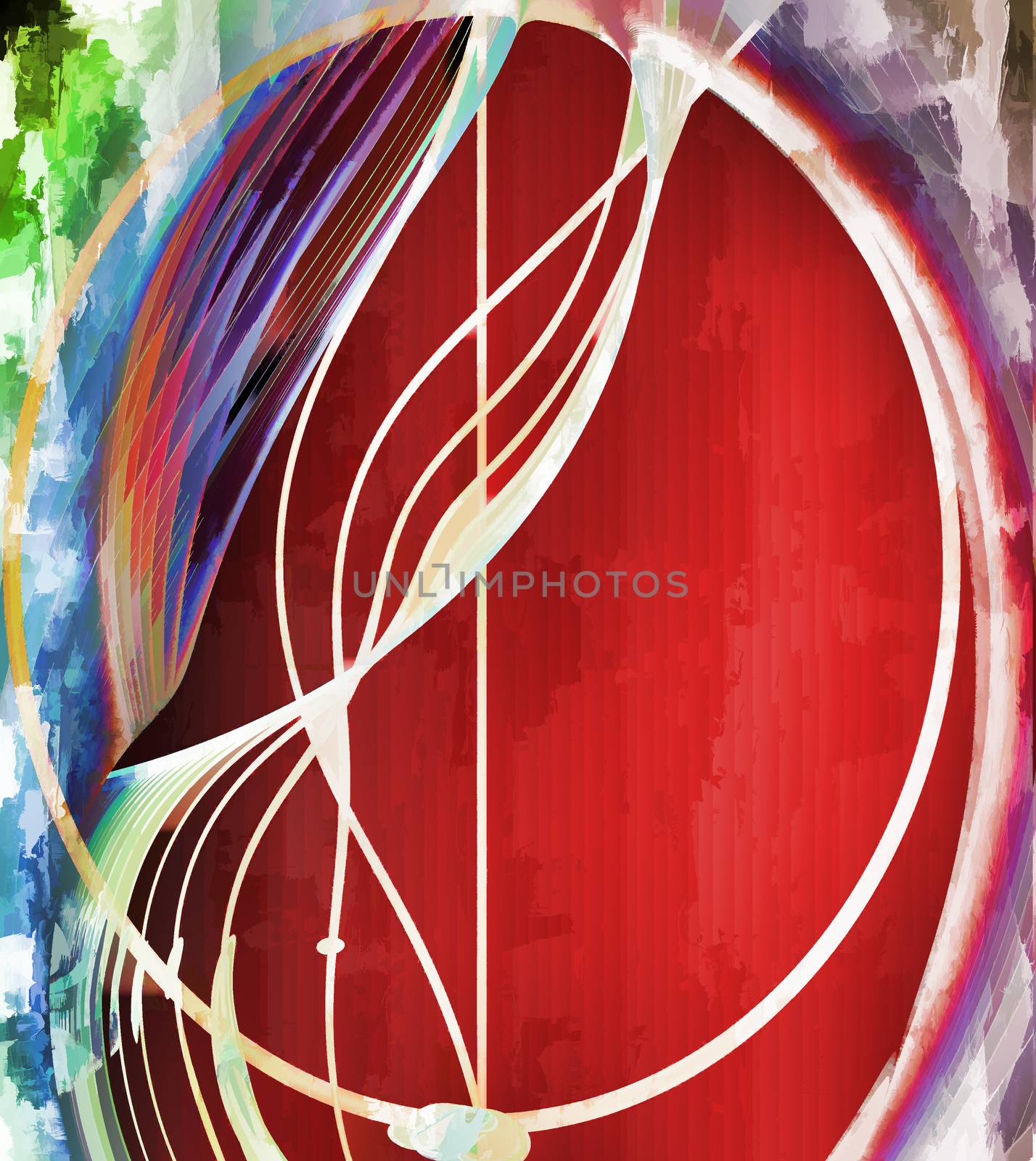 Abstract image with fancy pattern of bright colors in art Nouveau style. Imitation oil painting.