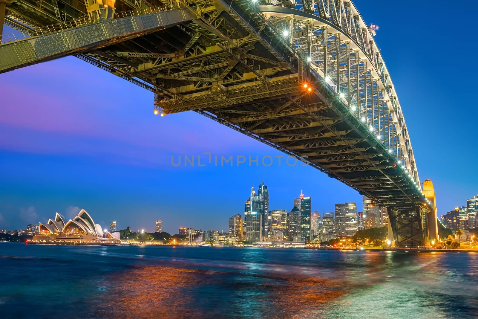 Downtown Sydney skyline in Australia from top view at twilight 