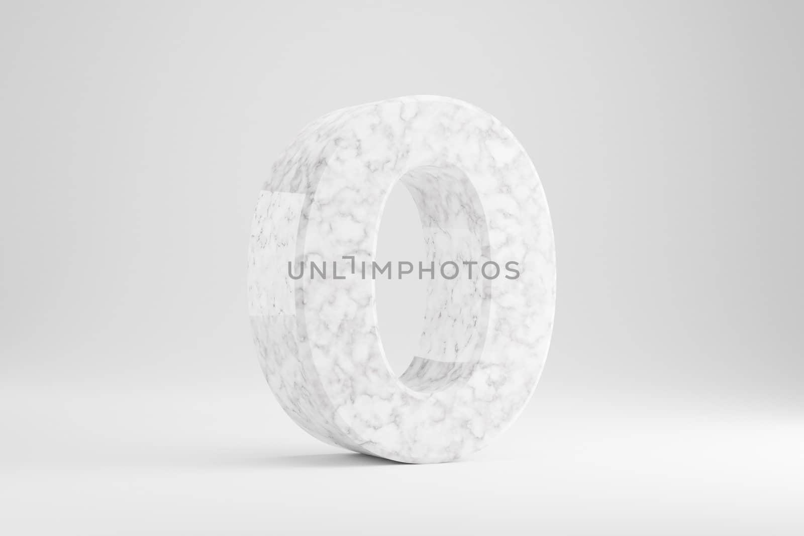 Marble 3d number 0. White marble number isolated on white background. Glossy marble stone alphabet. 3d rendered font character.