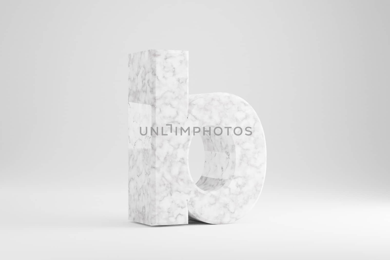 Marble 3d letter B lowercase. White marble letter isolated on white background. Glossy marble stone alphabet. 3d rendered font character.