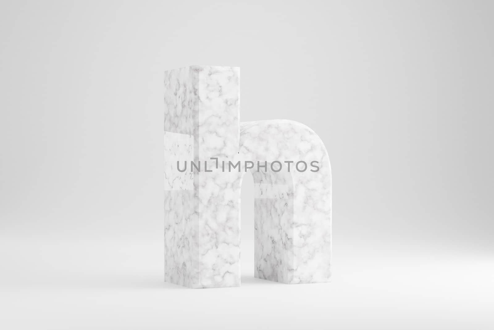Marble 3d letter H lowercase. White marble letter isolated on white background. Glossy marble stone alphabet. 3d rendered font character.