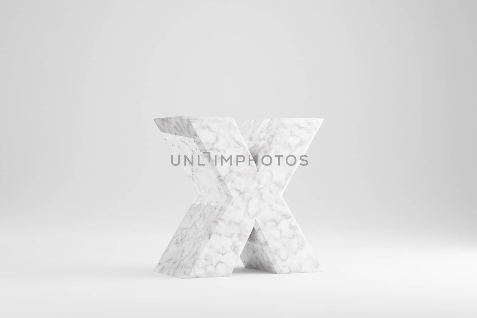 Marble 3d letter X lowercase. White marble letter isolated on white background. Glossy marble stone alphabet. 3d rendered font character.