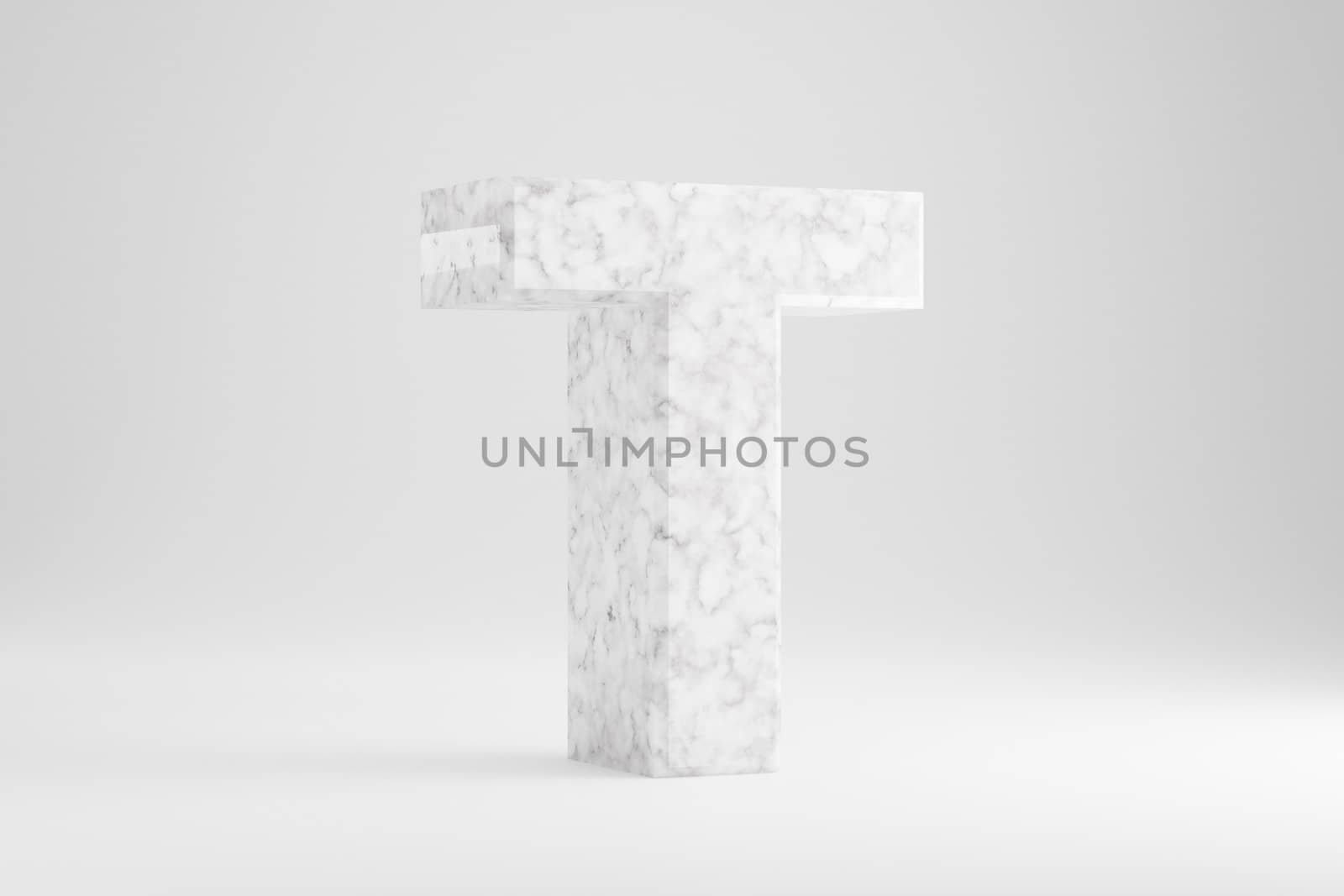 Marble 3d letter T uppercase. White marble letter isolated on white background. Glossy marble stone alphabet. 3d rendered font character.