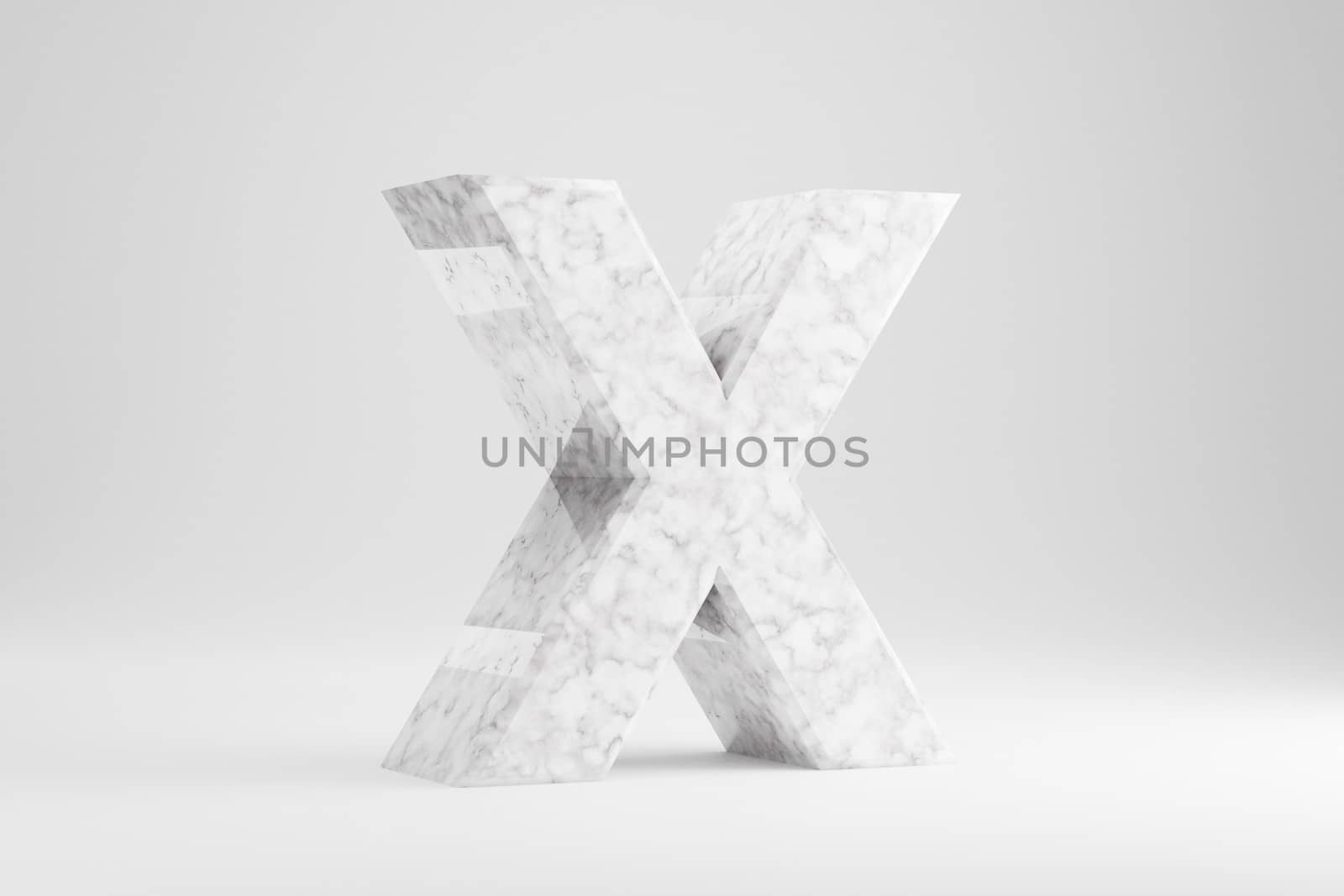 Marble 3d letter X uppercase. White marble letter isolated on white background. Glossy marble stone alphabet. 3d rendered font character.