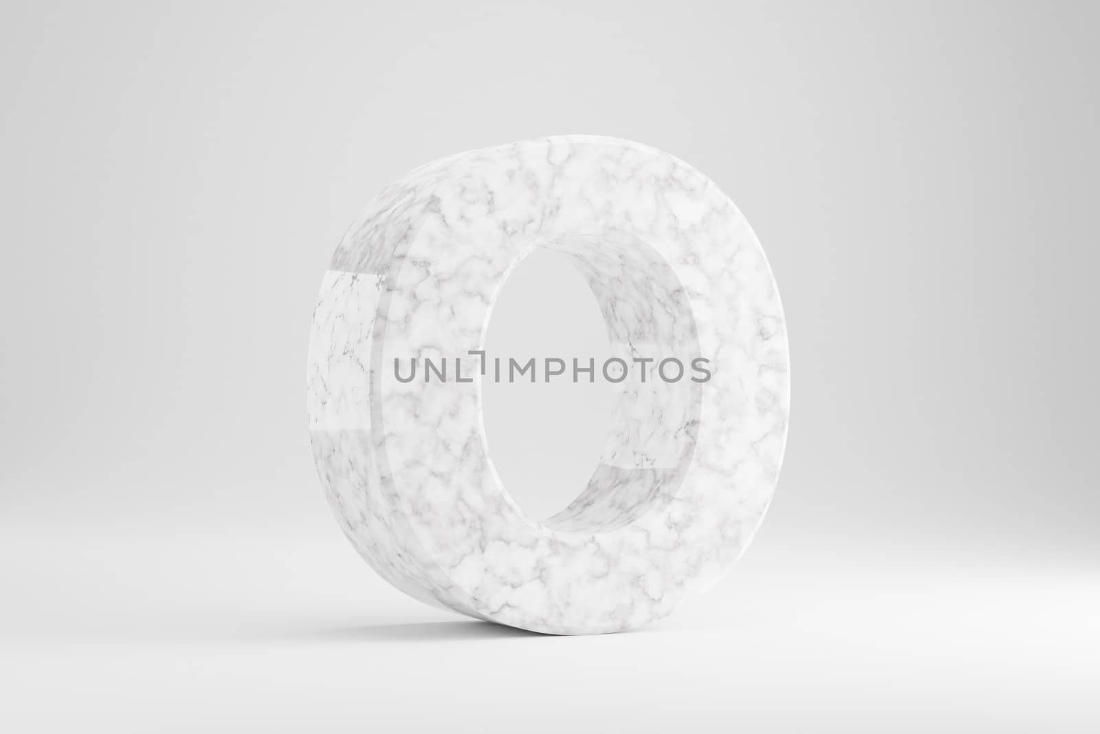 Marble 3d letter O uppercase. White marble letter isolated on white background. Glossy marble stone alphabet. 3d rendered font character.