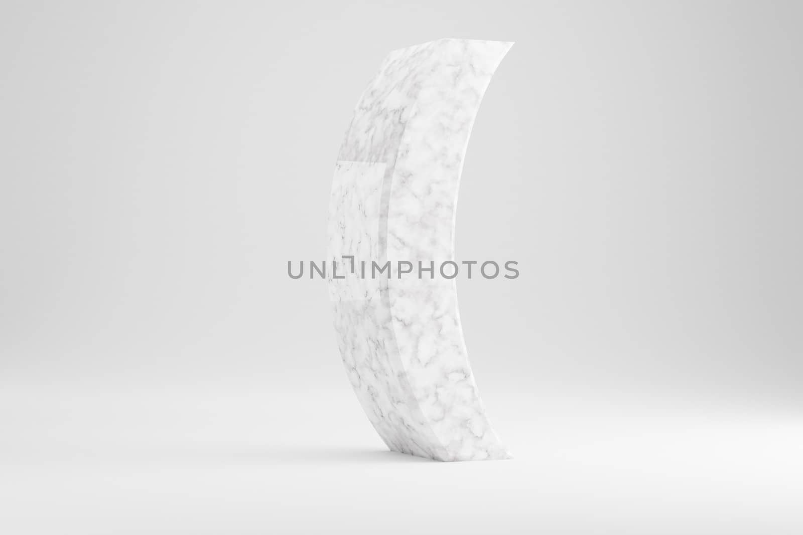 Marble 3d round bracket symbol. White marble sign isolated on white background. Glossy marble stone alphabet. 3d rendered font character.