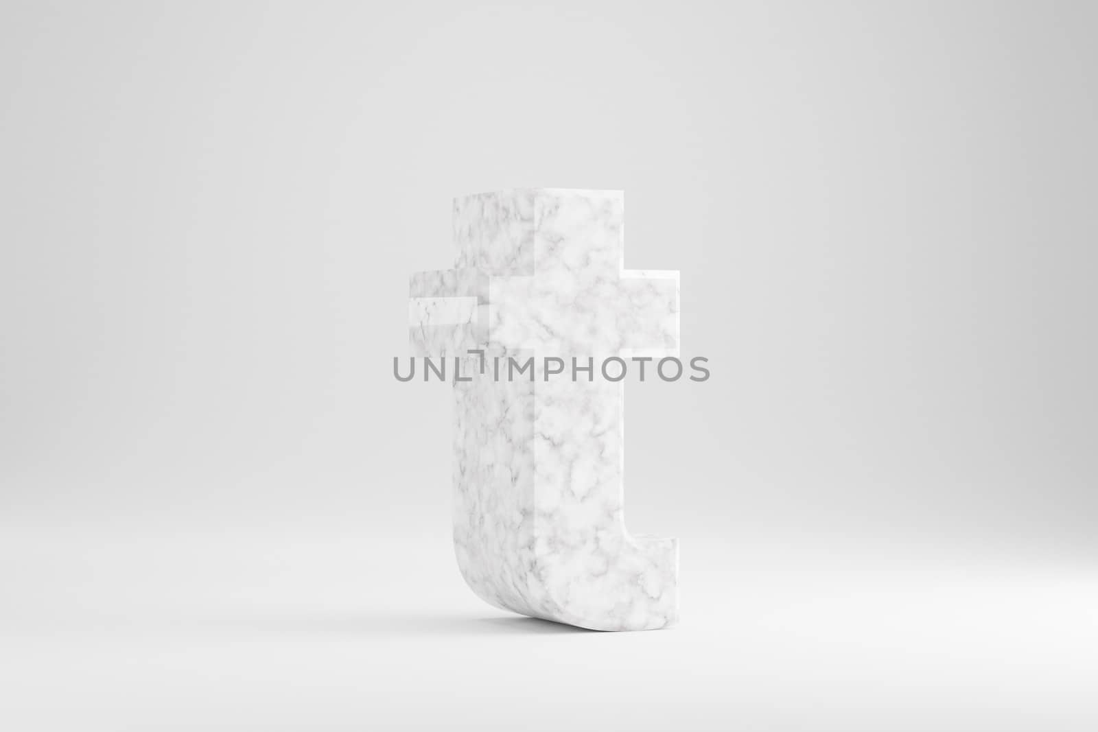Marble 3d letter T lowercase. White marble letter isolated on white background. Glossy marble stone alphabet. 3d rendered font character.