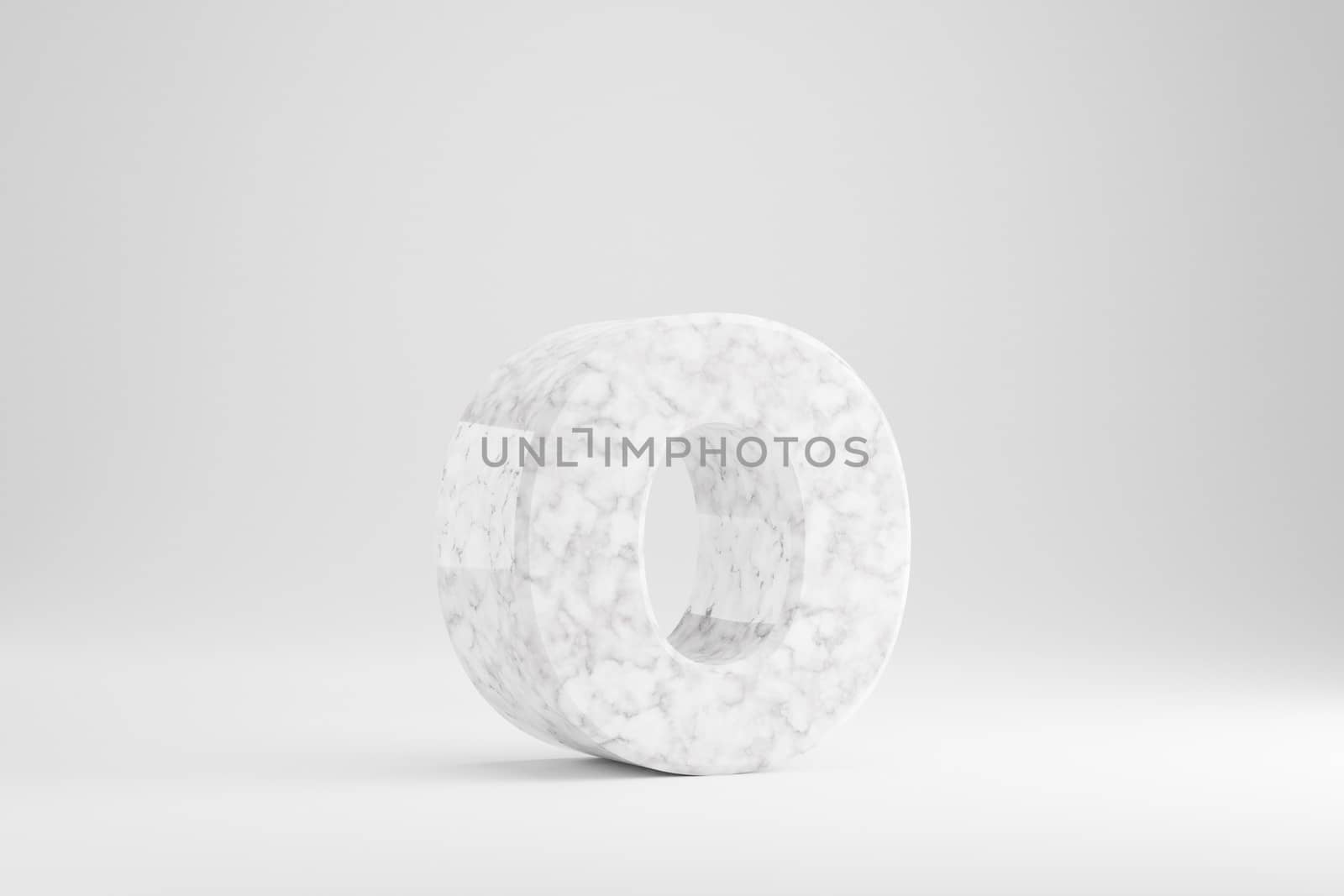 Marble 3d letter O lowercase. White marble letter isolated on white background. Glossy marble stone alphabet. 3d rendered font character.