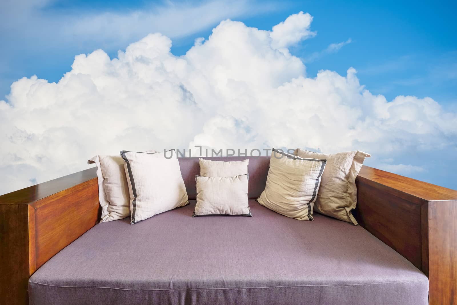 Leather sofa on big cloud background
