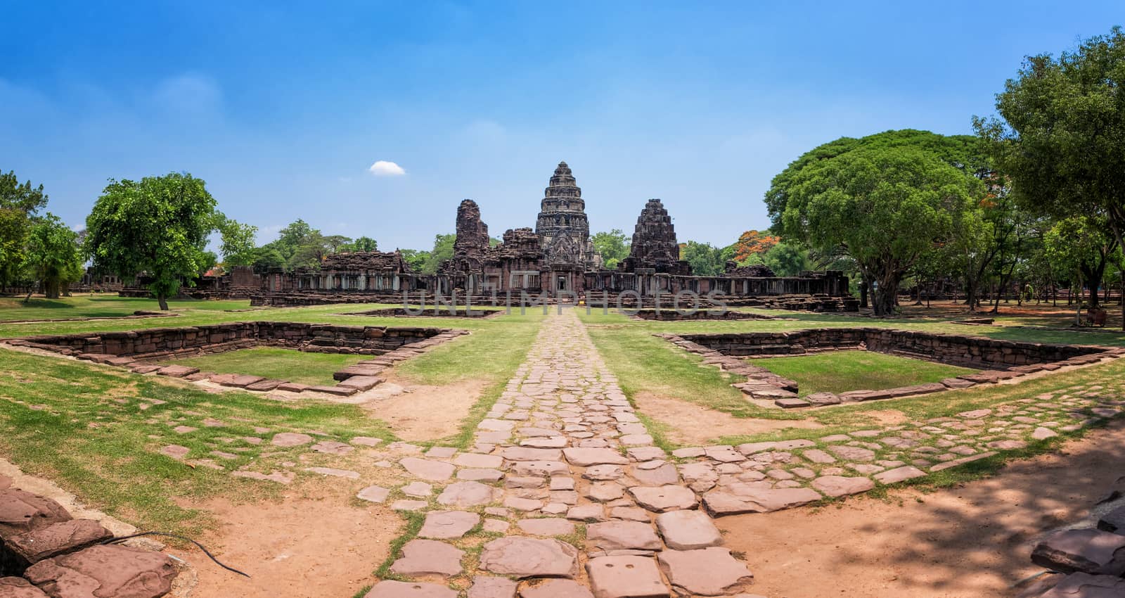 Front view Panorama of Prasat Hin Rock castle in Phimai Historic by Surasak