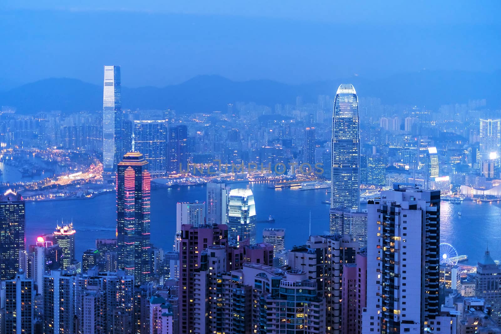 HongKong cityscape at night , Hong kong city.

 by Surasak