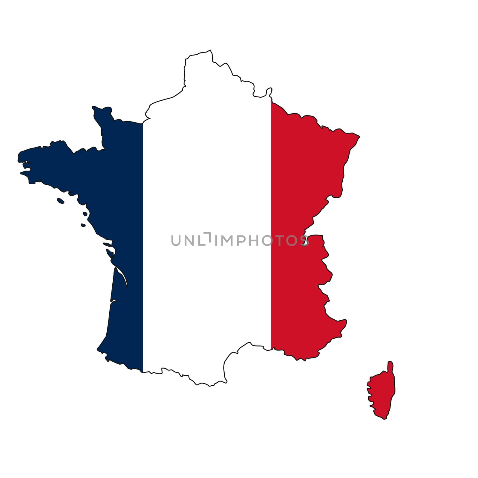 France map with color of their flag, 3d rendering