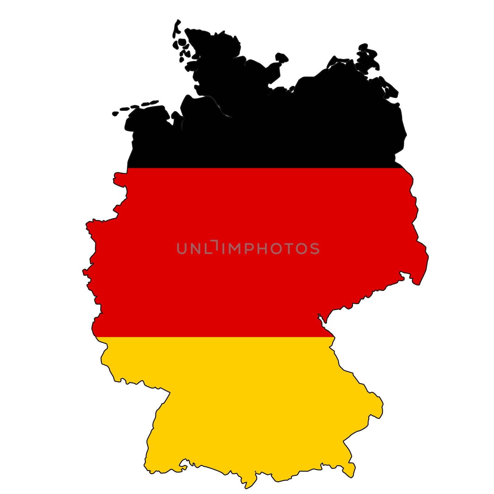 Germany map with color of their flag, 3d rendering