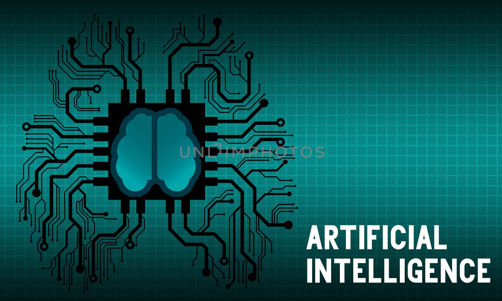 Artificial intelligence concept with circuit design, 3d rendering