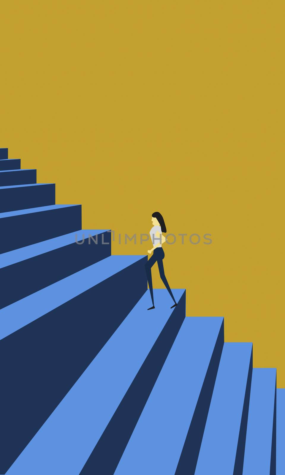 Businesswoman walking to achievement career, 3d rendering