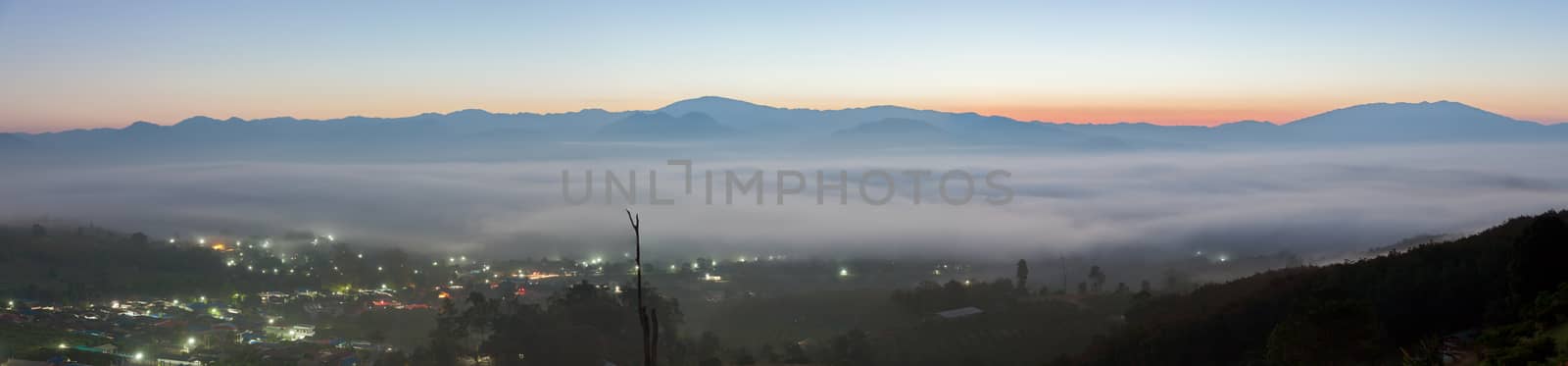 Cloudy and foggy on mountain at morning time