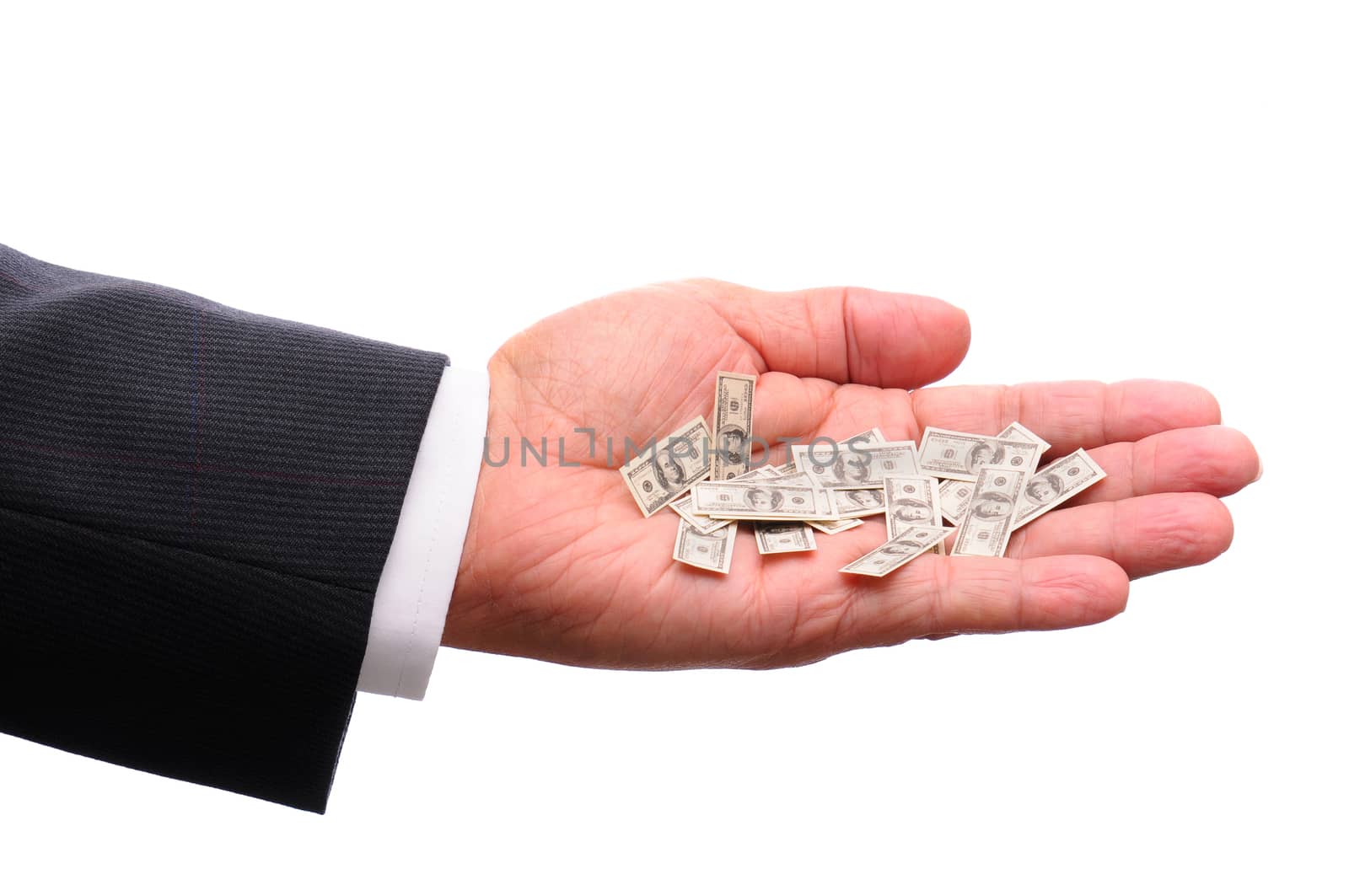 Businessman hand with small Hundred Dollar Bills by sCukrov