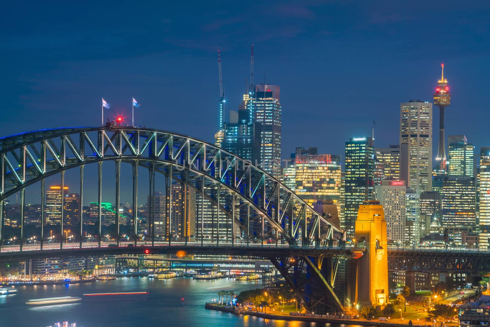 Downtown Sydney skyline in Australia from top view at twilight 