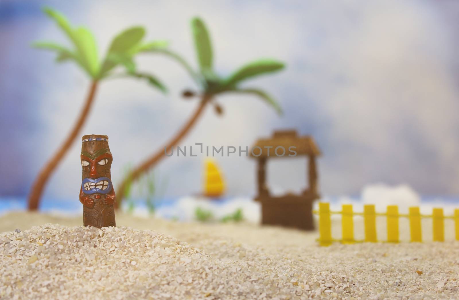 Tiki Statue on Tropical Beach by Marti157900