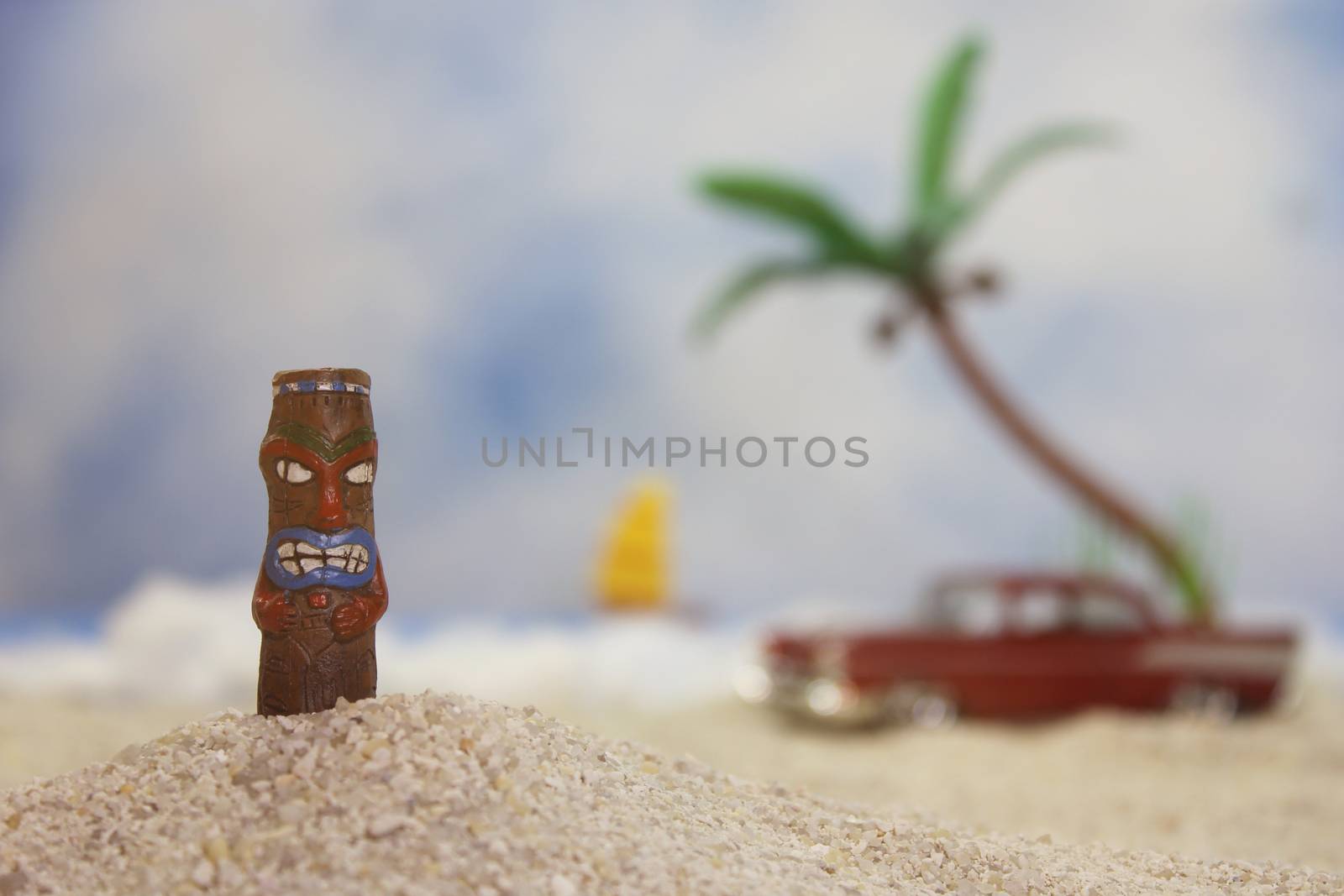 Tiki Statue on Tropical Beach
