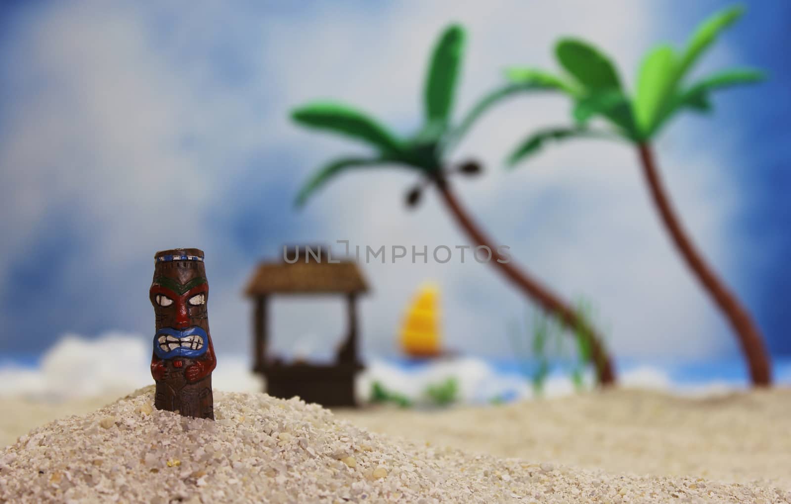 Tikki Statue on Tropical Beach by Marti157900