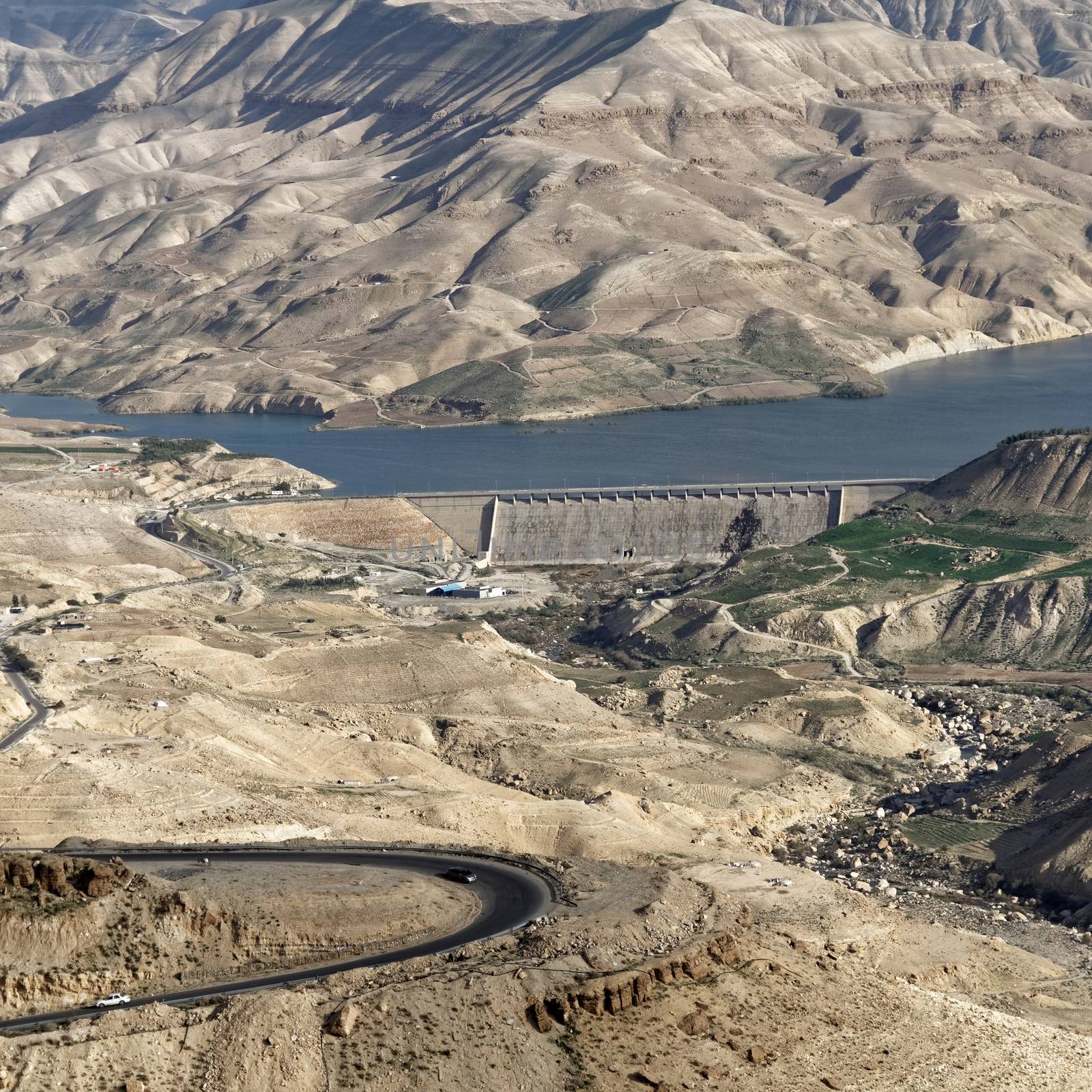 View of the dam of the Wadi Mujib reservoir from the land side, Jordan