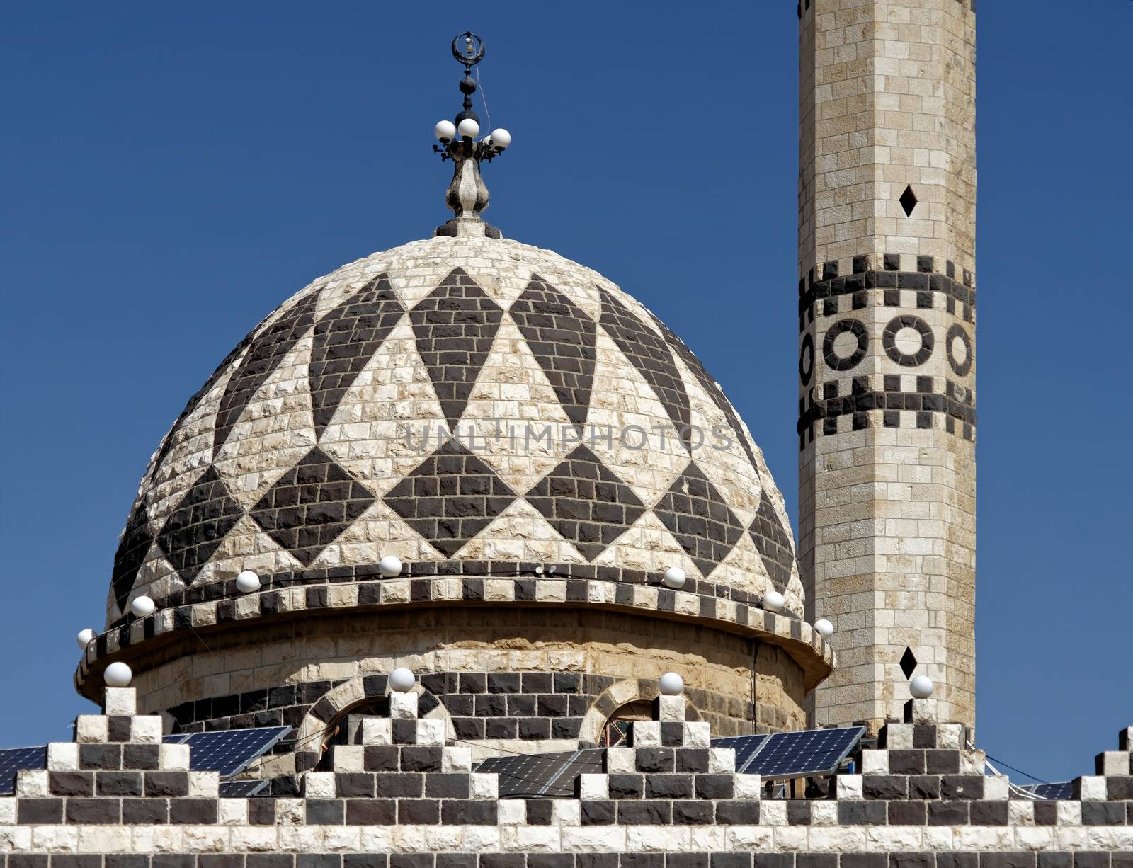 Detail of the black and white Abu Darwish Mosque in Amman by geogif