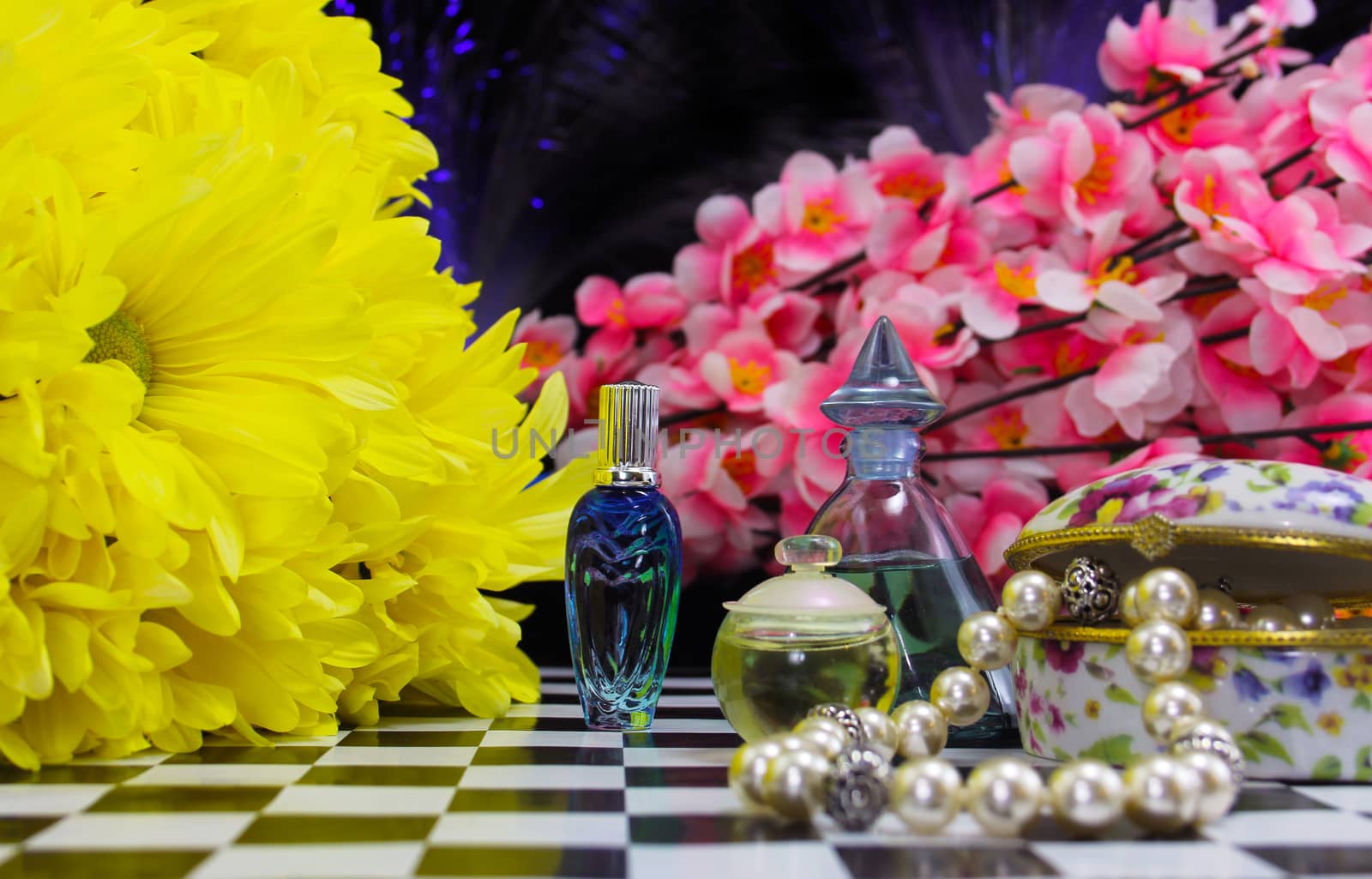 Yellow Flowers With Perfume and Jewelry by Marti157900