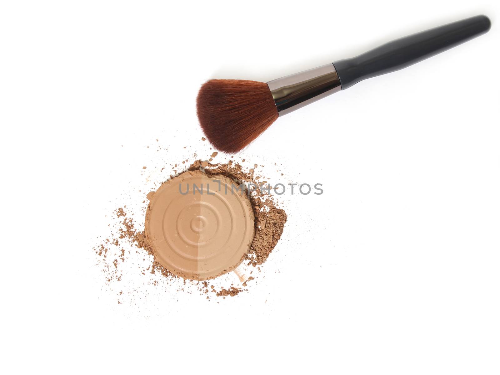 Bronzer or Contour Powder With Brush on White Background