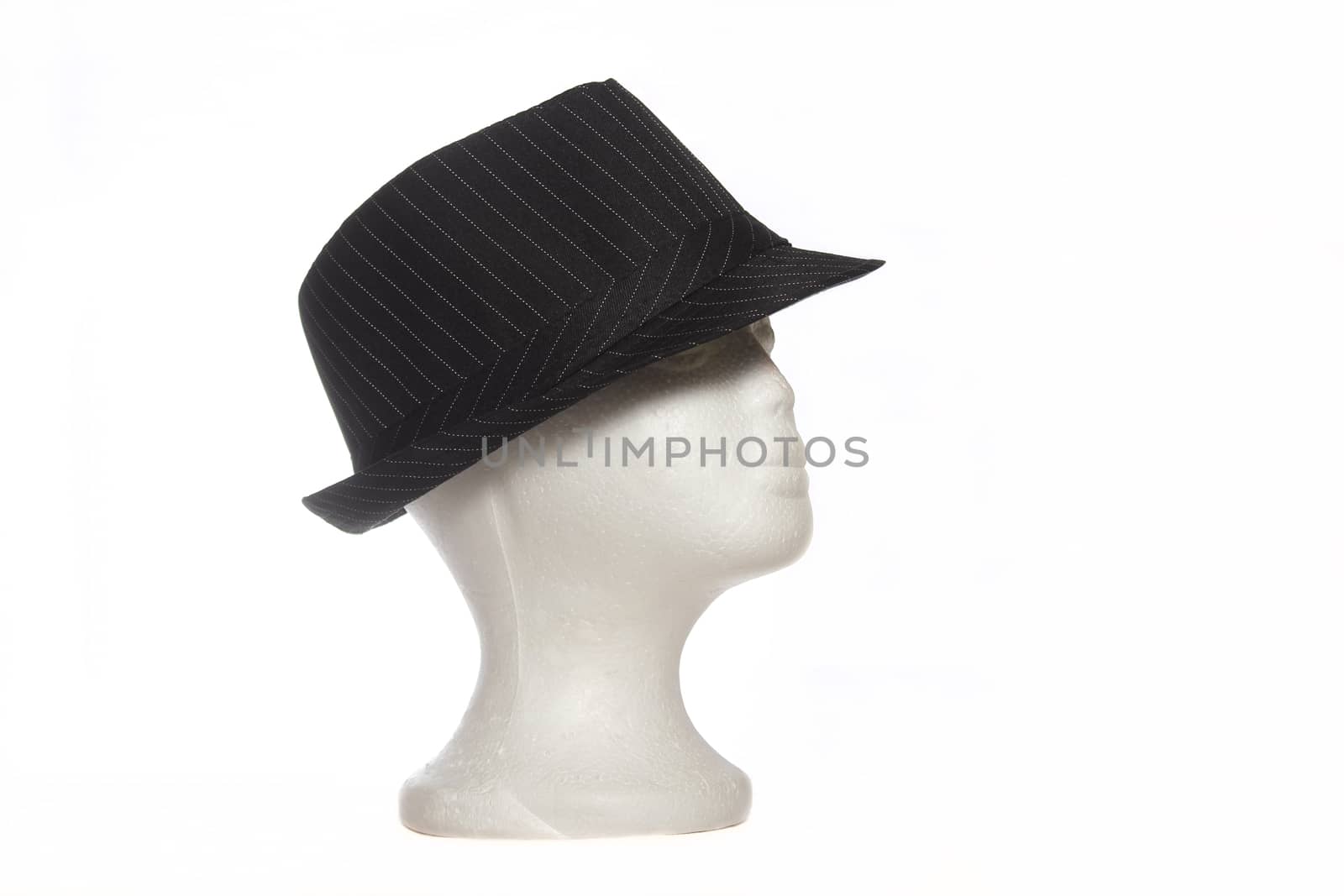 Classic Fedora Hat on Mannequin Head Isolated on White
