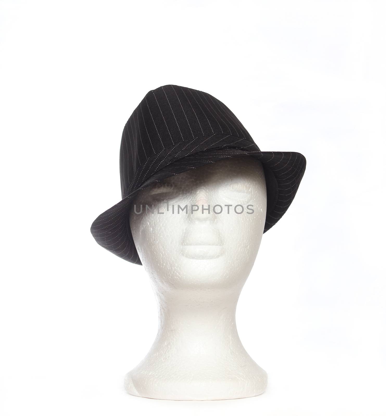 Classic Fedora Hat on Mannequin Head Isolated on White