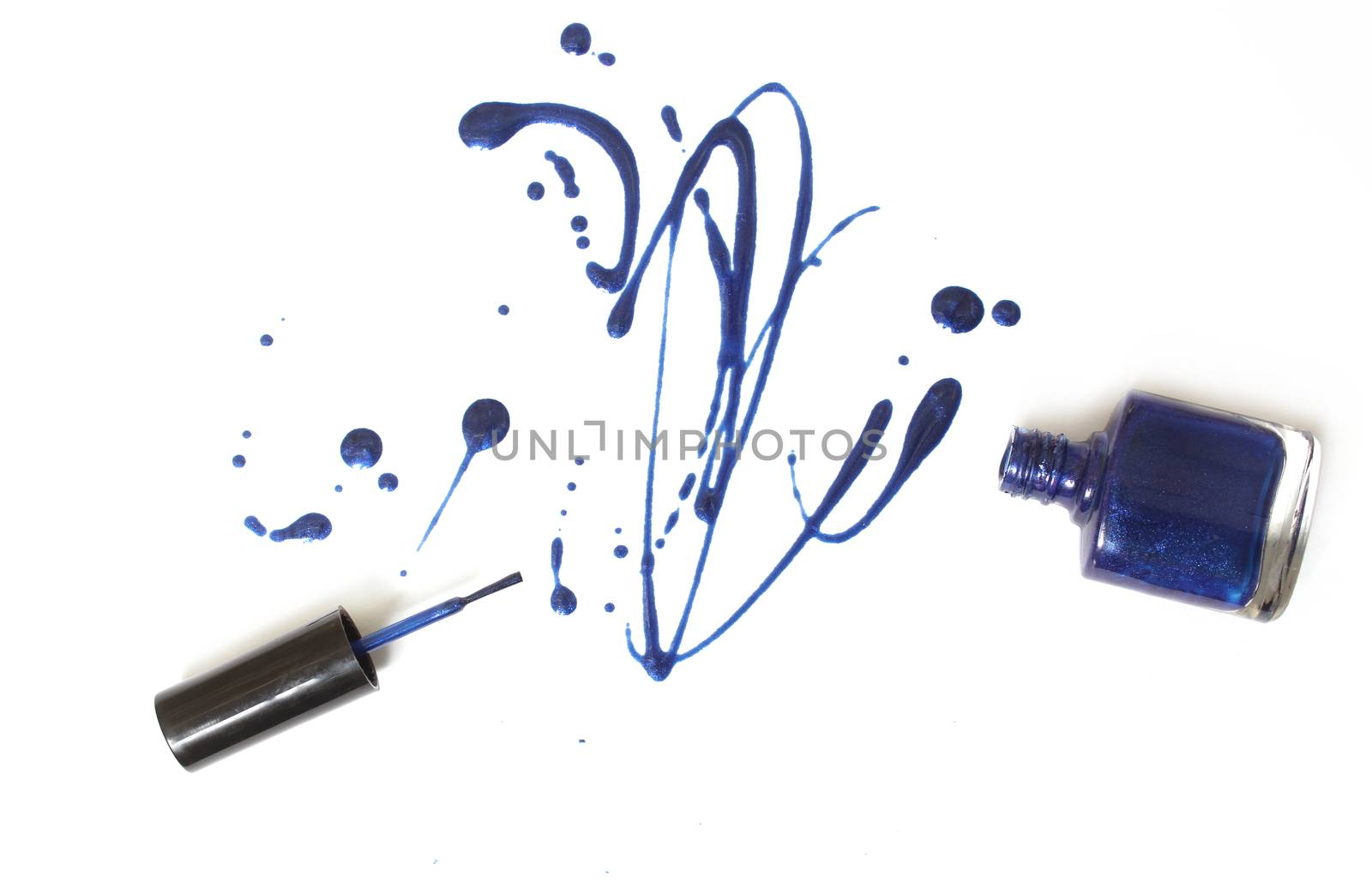 Spilled Blue Nail polish on White Background