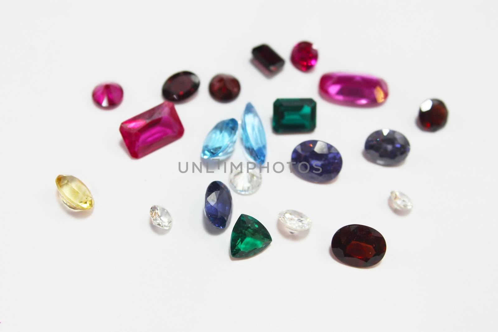 Mixed Gemstones for Jewelry on white background