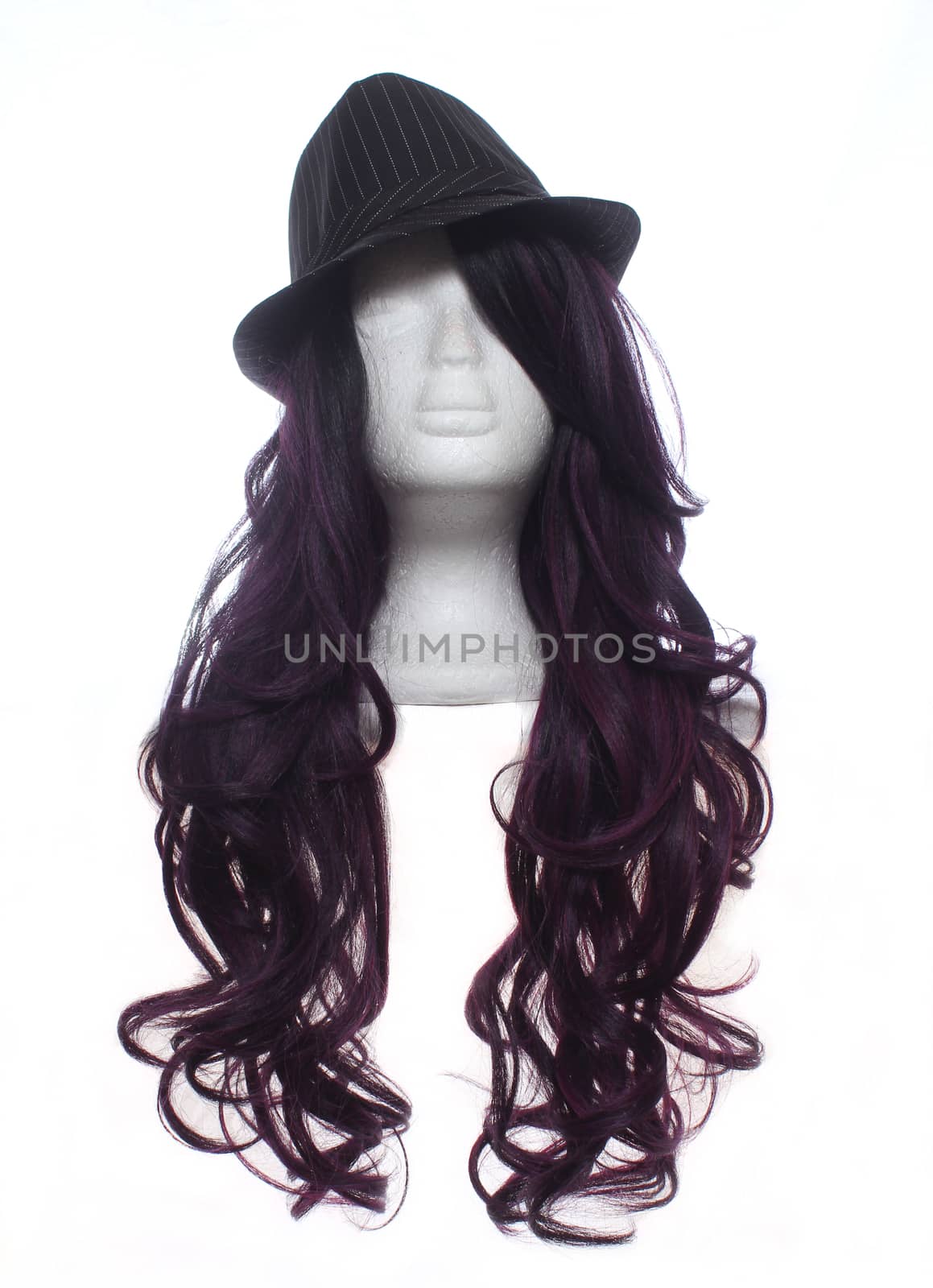 Classic Fedora Hat on Mannequin With Black and Red Wig by Marti157900
