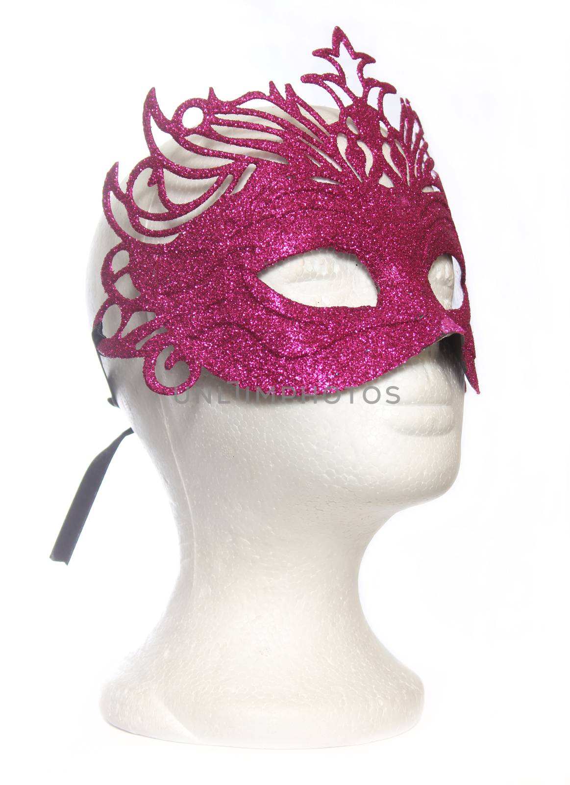 Pink Carnival Mardi Gras Mask on Mannequin head