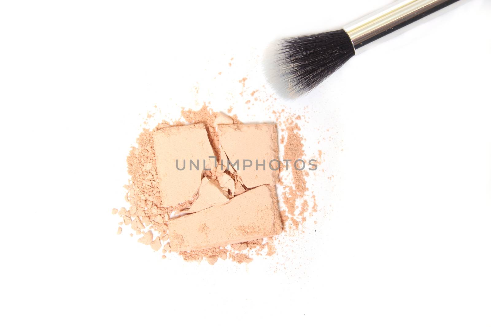 Broken Eyeshadow With Brush on White Background