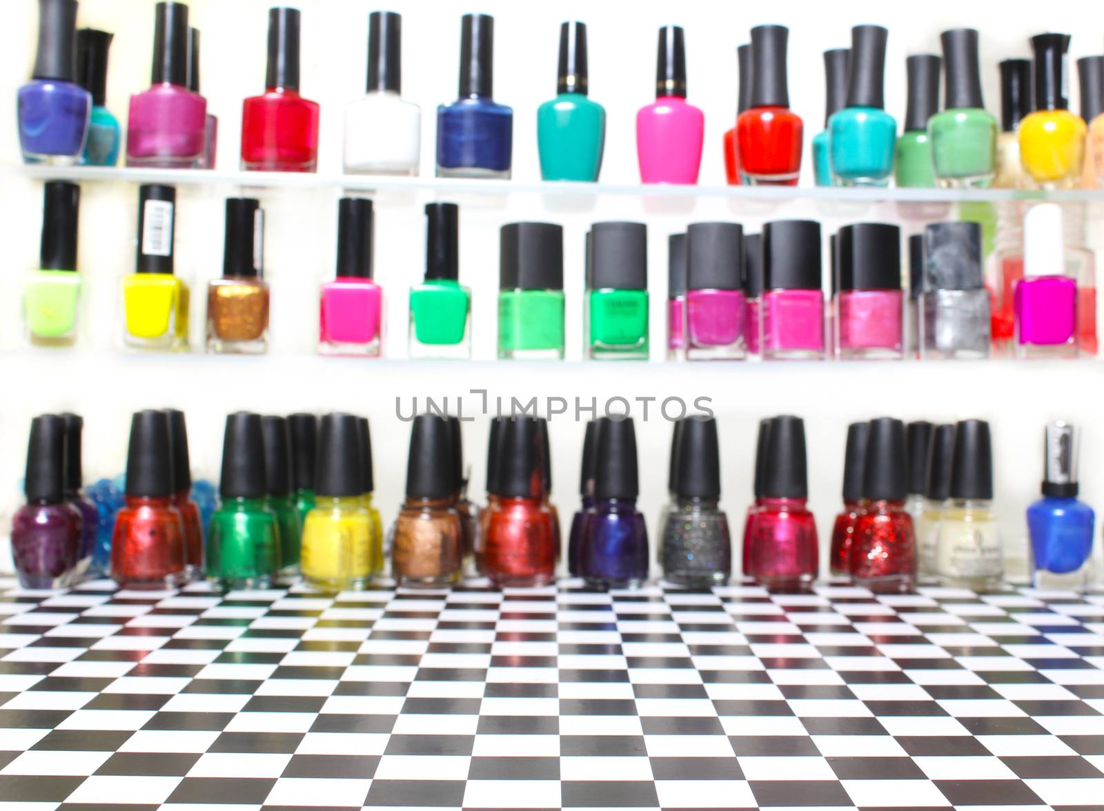 Colorful Nail Polish Cosmetic Counter Blur Background