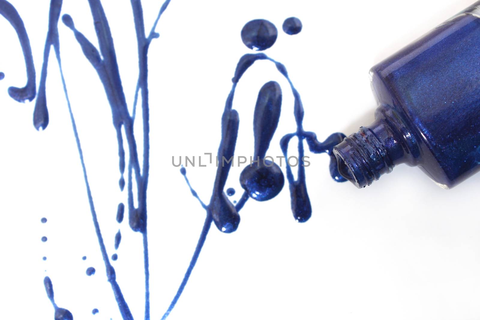Spilled Blue Nail polish on White Background
