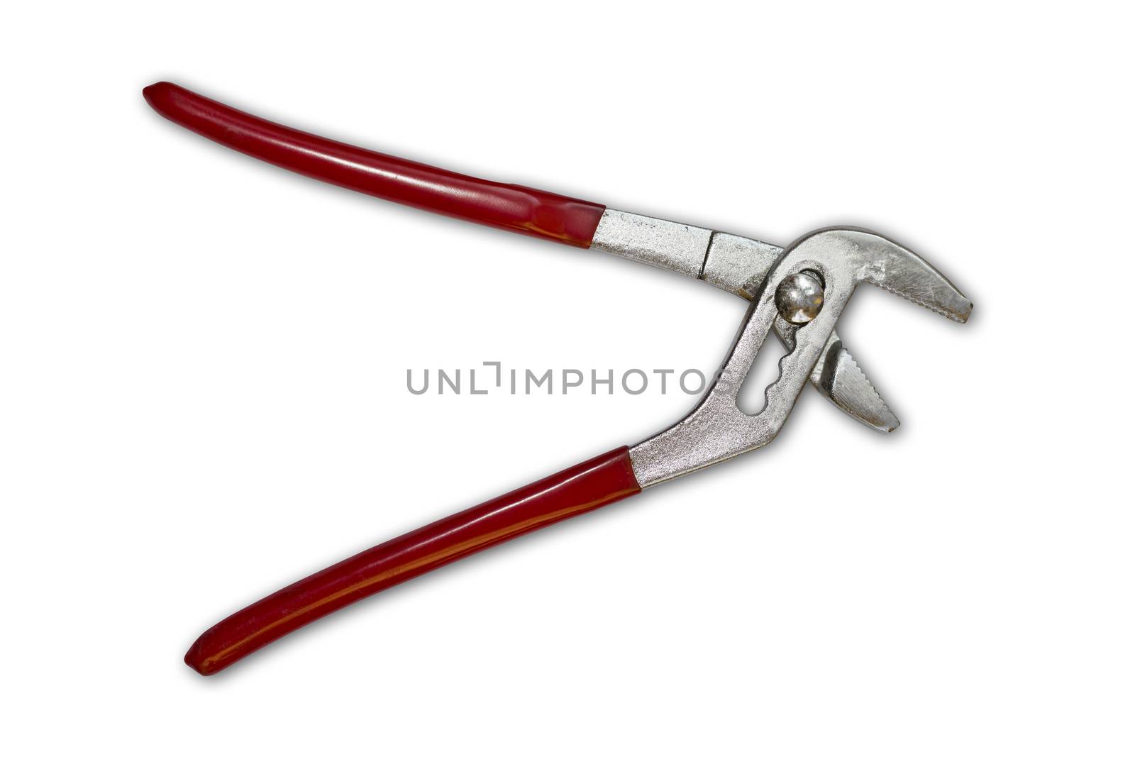 A red pliers wrench isolated on a white background