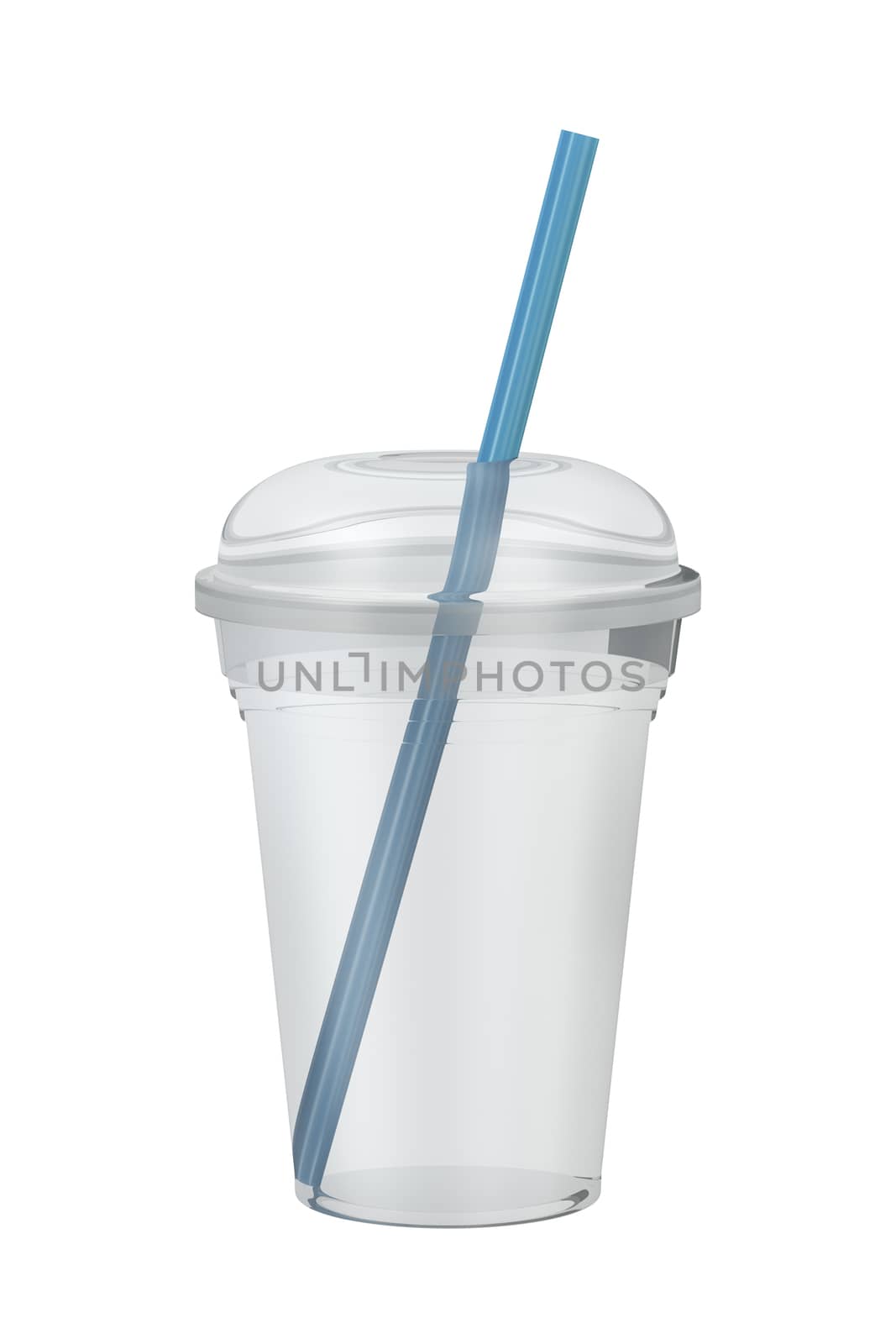 Empty plastic smoothie cup with a straw, isolated on white background